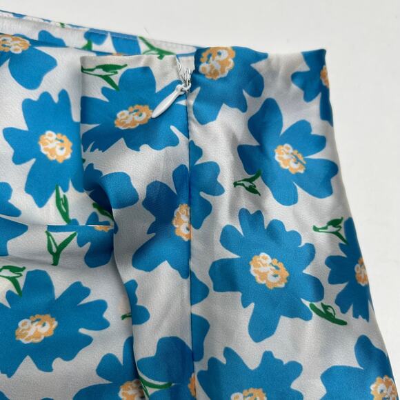 Free People Women’s Jessie Satin Blue Floral Slit Mini Skirt 4 - Picture 5 of 10